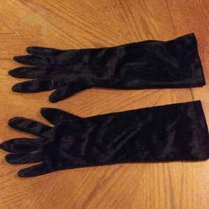 Black satin elbow length gloves one size